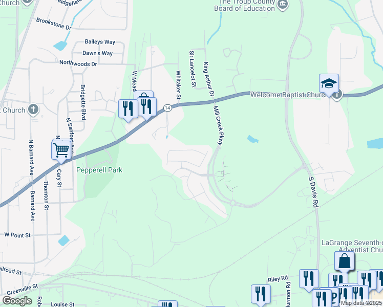 map of restaurants, bars, coffee shops, grocery stores, and more near 411 Sweetwood Court in LaGrange