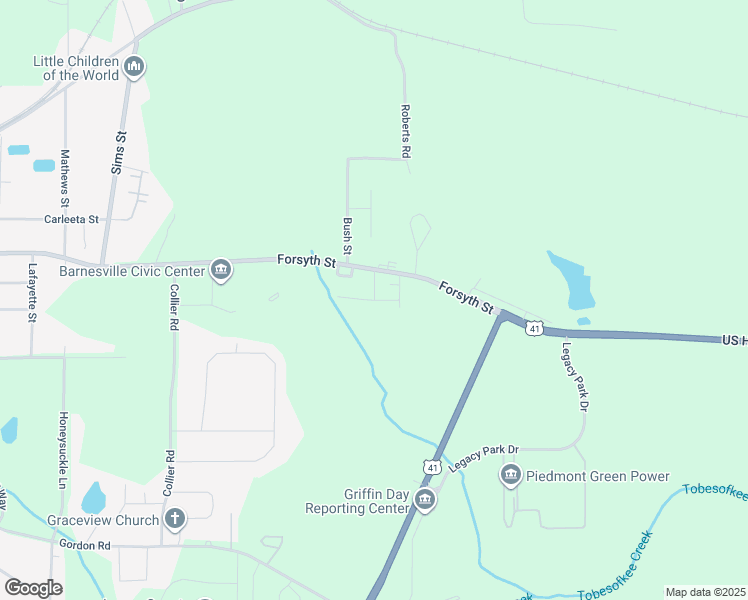 map of restaurants, bars, coffee shops, grocery stores, and more near Hannah Court in Barnesville