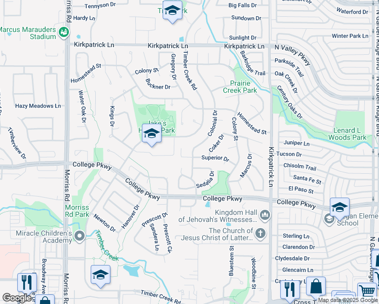 map of restaurants, bars, coffee shops, grocery stores, and more near 5005 Colonial Drive in Flower Mound
