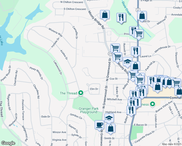 map of restaurants, bars, coffee shops, grocery stores, and more near 1700 Park Place in LaGrange