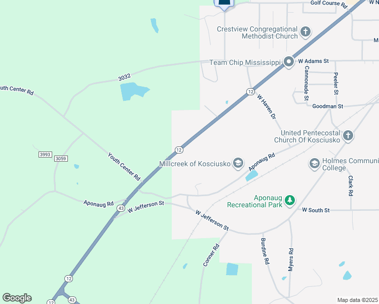 map of restaurants, bars, coffee shops, grocery stores, and more near 840 Mississippi 12 in Kosciusko