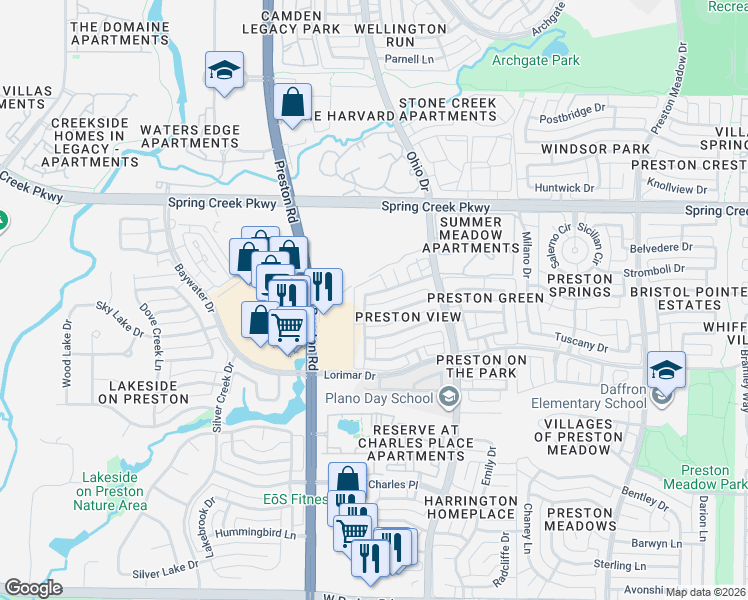 map of restaurants, bars, coffee shops, grocery stores, and more near 4829 Bull Run Drive in Plano