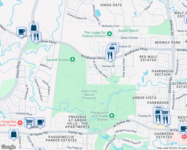 map of restaurants, bars, coffee shops, grocery stores, and more near 7086 Sonoma Way in The Colony