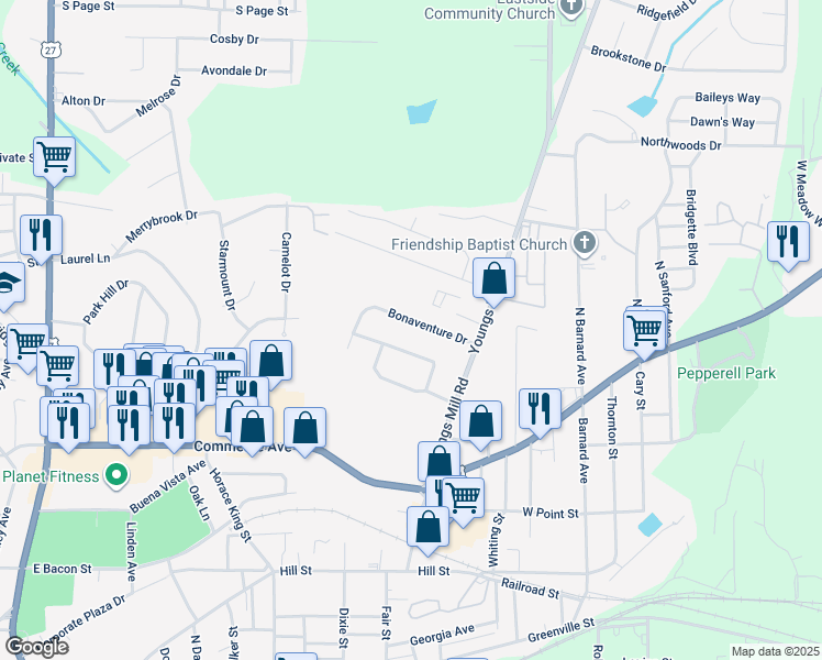 map of restaurants, bars, coffee shops, grocery stores, and more near 119 Bonaventure Drive in LaGrange