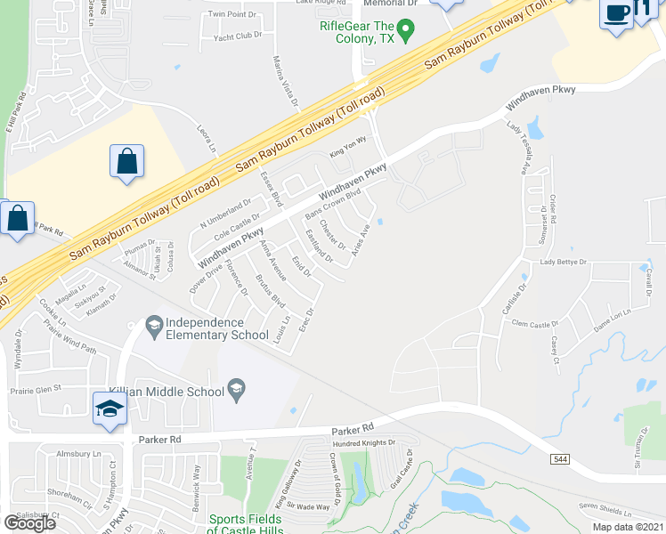 map of restaurants, bars, coffee shops, grocery stores, and more near 421 Enid Drive in Lewisville