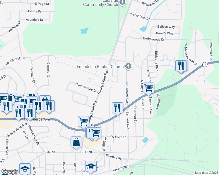 map of restaurants, bars, coffee shops, grocery stores, and more near 307 Cleveland Drive in LaGrange