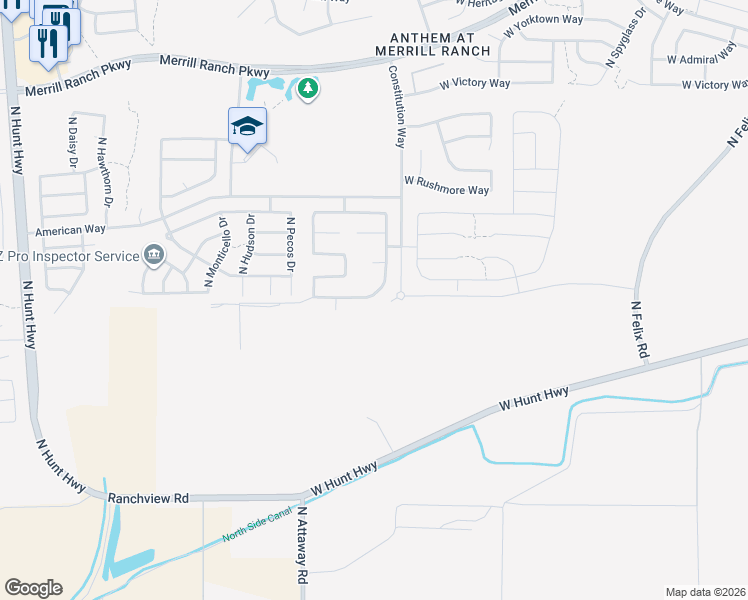 map of restaurants, bars, coffee shops, grocery stores, and more near 2225 North Hidden Canyon Drive in Florence