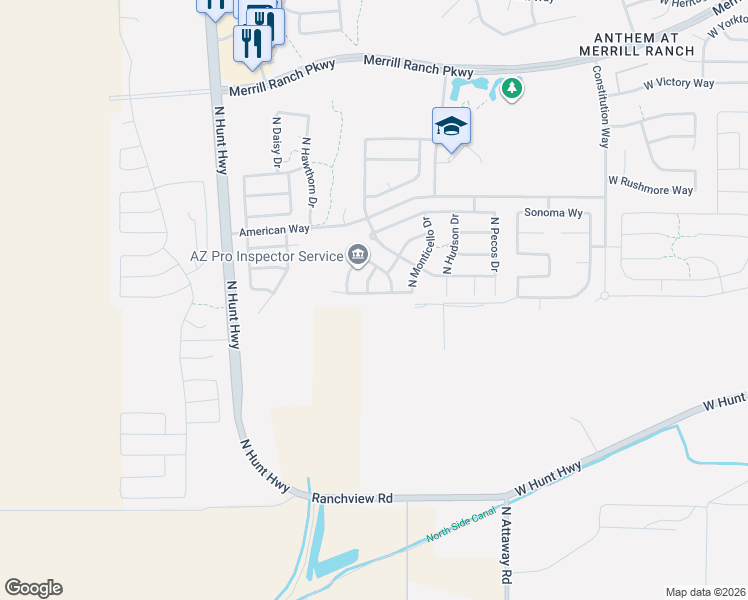 map of restaurants, bars, coffee shops, grocery stores, and more near 7594 West Springfield Way in Florence