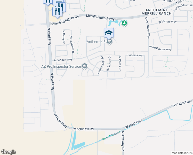 map of restaurants, bars, coffee shops, grocery stores, and more near 2257 North Monticello Drive in Florence