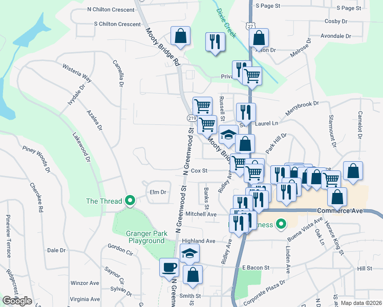 map of restaurants, bars, coffee shops, grocery stores, and more near 810 North Greenwood Street in LaGrange