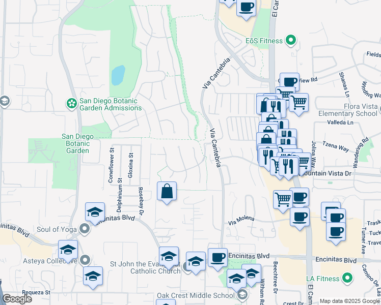 map of restaurants, bars, coffee shops, grocery stores, and more near 468 Sandalwood Court in Encinitas