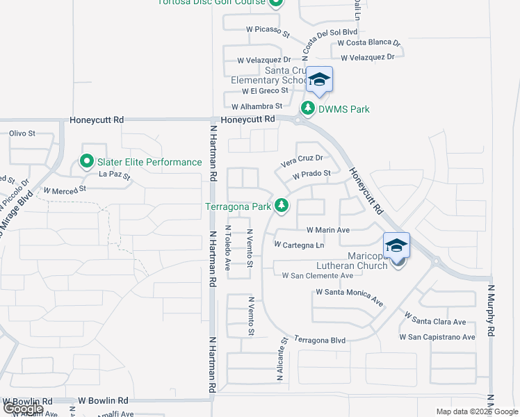 map of restaurants, bars, coffee shops, grocery stores, and more near 36437 West Montserrat Street in Maricopa