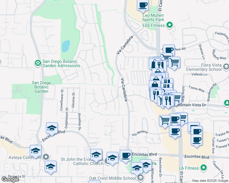 map of restaurants, bars, coffee shops, grocery stores, and more near in Encinitas