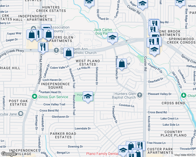 map of restaurants, bars, coffee shops, grocery stores, and more near 2316 Loch Haven Drive in Plano