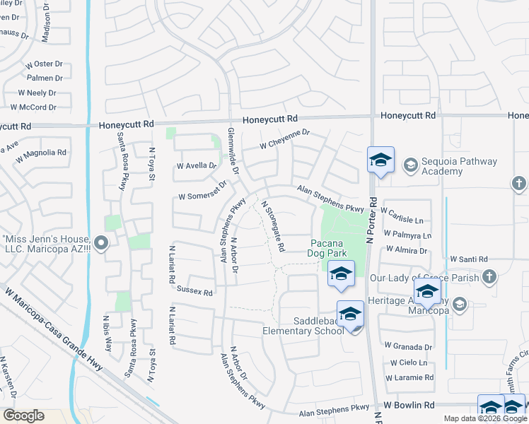 map of restaurants, bars, coffee shops, grocery stores, and more near 42095 West Carlisle Lane in Maricopa