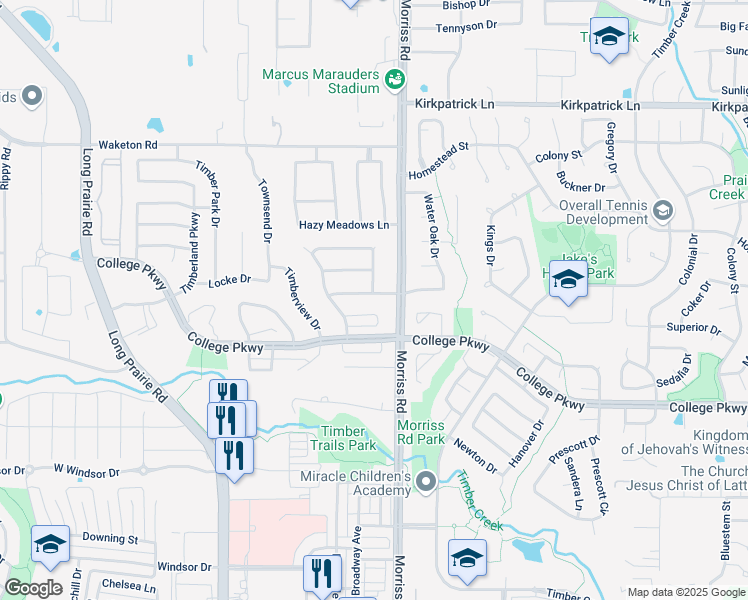 map of restaurants, bars, coffee shops, grocery stores, and more near 2216 Woodview Drive in Flower Mound