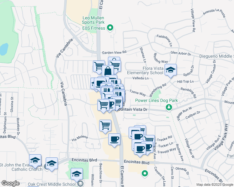 map of restaurants, bars, coffee shops, grocery stores, and more near 442 Jolina Way in Encinitas