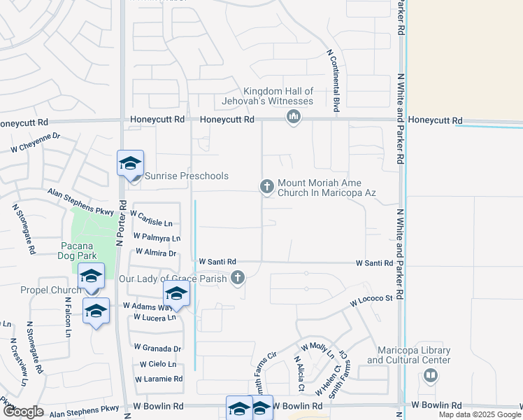 map of restaurants, bars, coffee shops, grocery stores, and more near 18966 North Gunsmoke Road in Maricopa