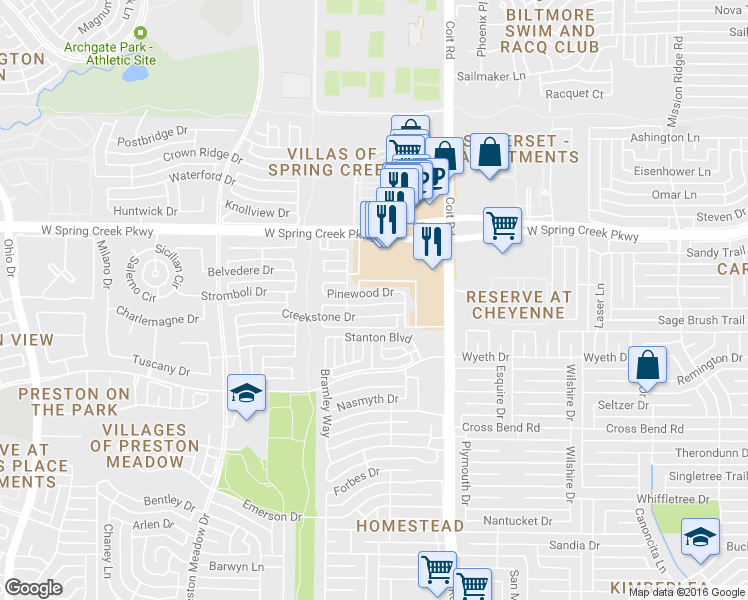 map of restaurants, bars, coffee shops, grocery stores, and more near 4204 Pinewood Drive in Plano