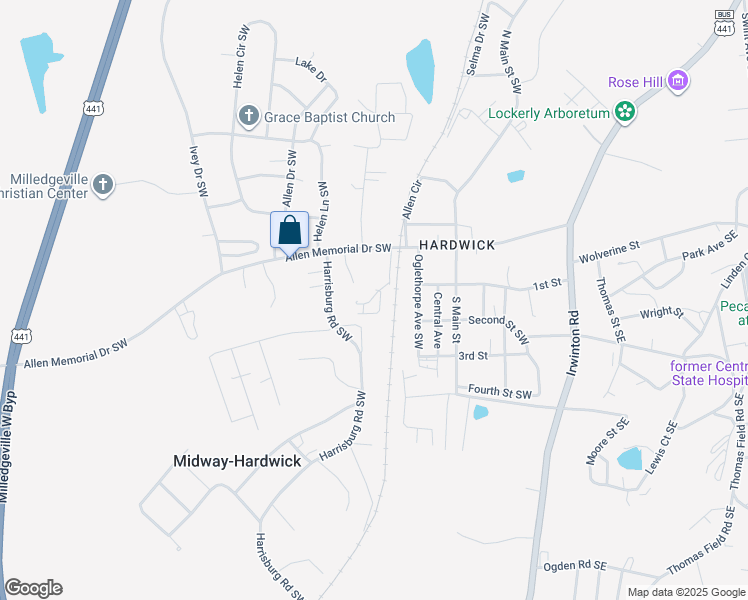 map of restaurants, bars, coffee shops, grocery stores, and more near 359 Allen Memorial Dr SW in Milledgeville