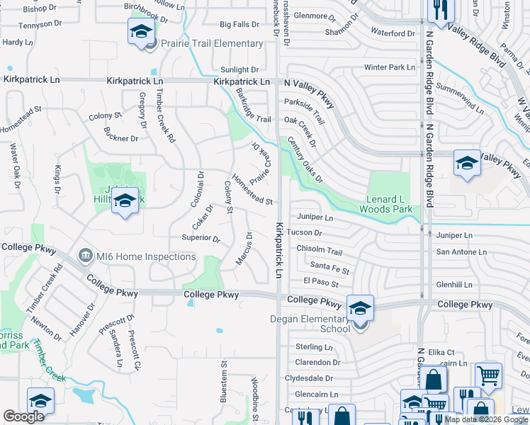 map of restaurants, bars, coffee shops, grocery stores, and more near 1112 Coker Drive in Lewisville