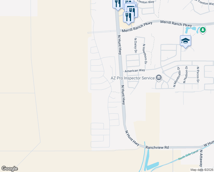 map of restaurants, bars, coffee shops, grocery stores, and more near 8344 West Springfield Way in Florence