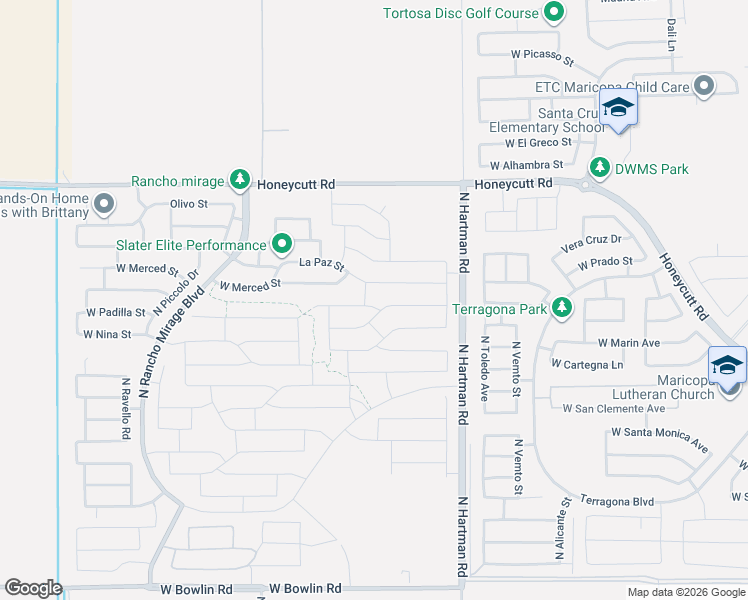 map of restaurants, bars, coffee shops, grocery stores, and more near 37093 West La Paz Street in Maricopa