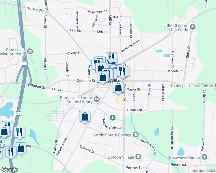 map of restaurants, bars, coffee shops, grocery stores, and more near in Barnesville