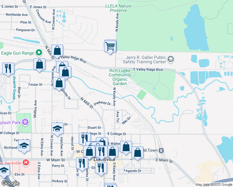 map of restaurants, bars, coffee shops, grocery stores, and more near 784 North Kealy Avenue in Lewisville