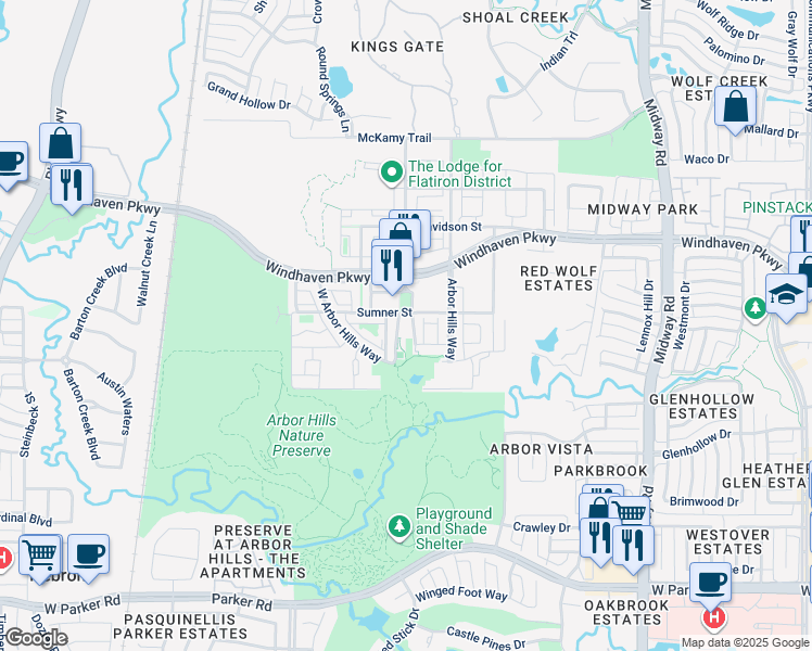 map of restaurants, bars, coffee shops, grocery stores, and more near 6900 Sumner Street in The Colony