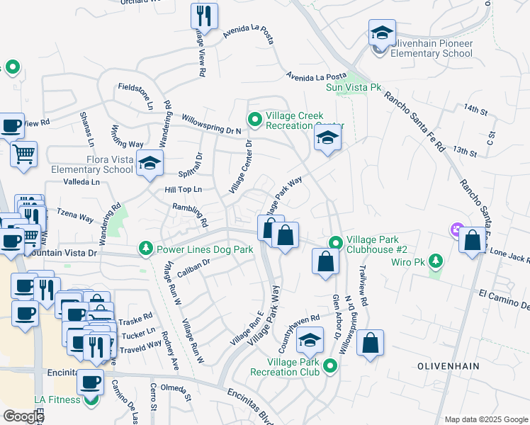 map of restaurants, bars, coffee shops, grocery stores, and more near 1957 Country Grove Lane in Encinitas