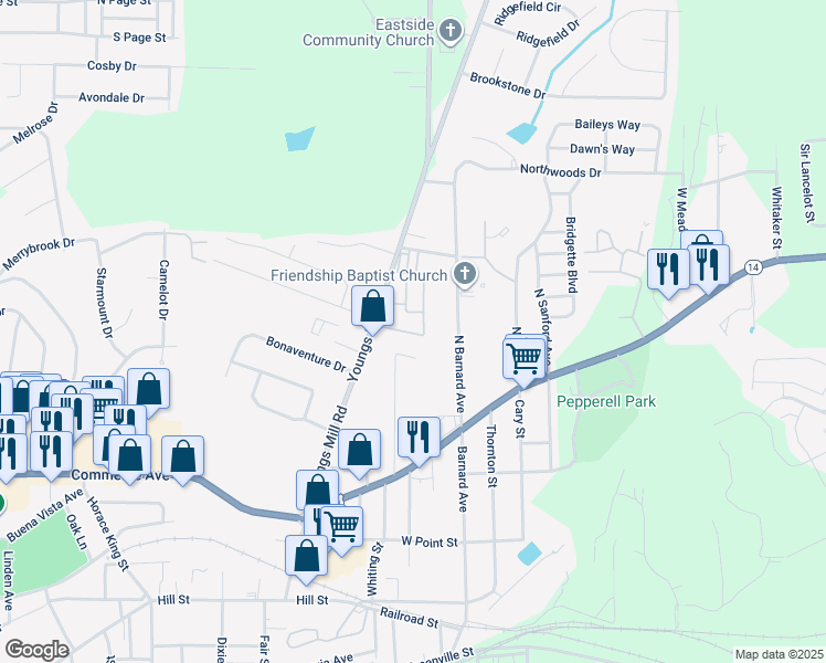 map of restaurants, bars, coffee shops, grocery stores, and more near 127 Clara Jean Court in LaGrange