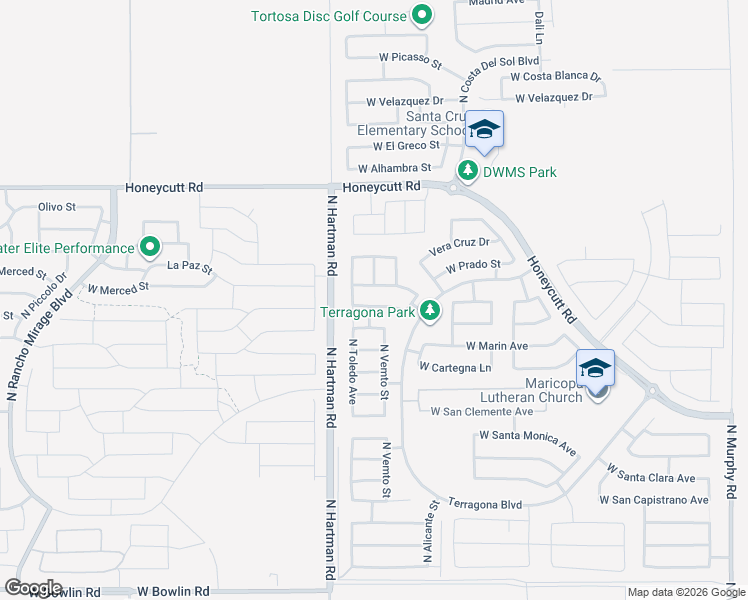 map of restaurants, bars, coffee shops, grocery stores, and more near 36534 West Montserrat Street in Maricopa