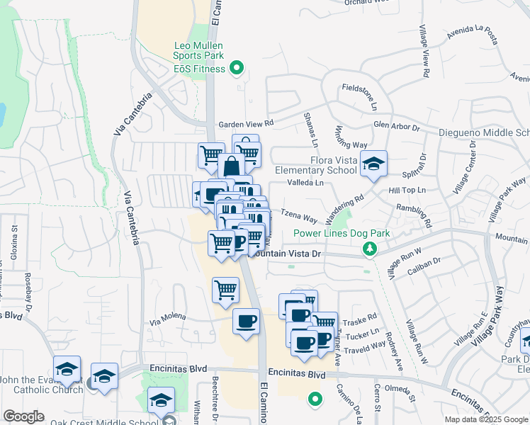 map of restaurants, bars, coffee shops, grocery stores, and more near 442 Jolina Way in Encinitas