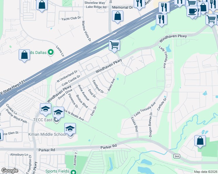 map of restaurants, bars, coffee shops, grocery stores, and more near 429 Chester Drive in The Colony