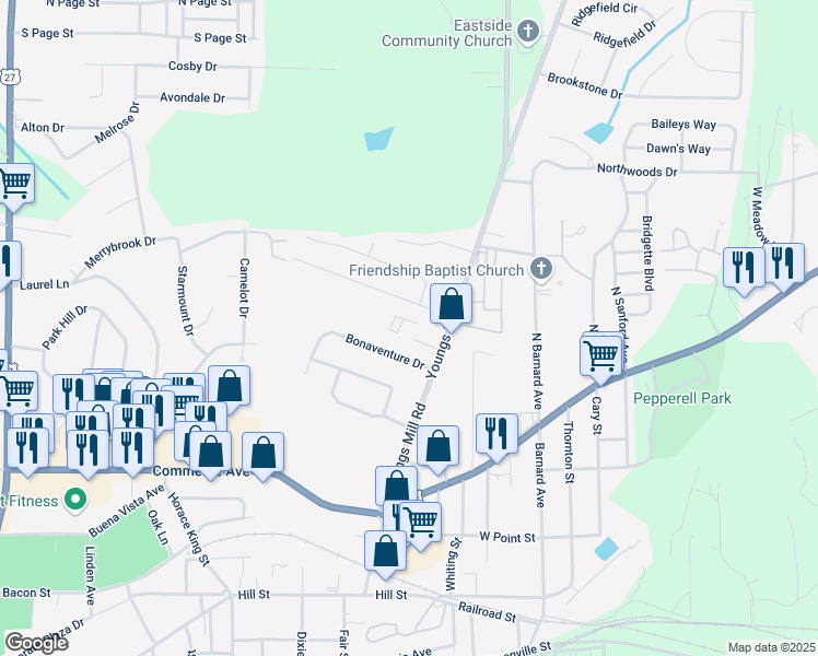 map of restaurants, bars, coffee shops, grocery stores, and more near 205 Youngs Mill Road in LaGrange