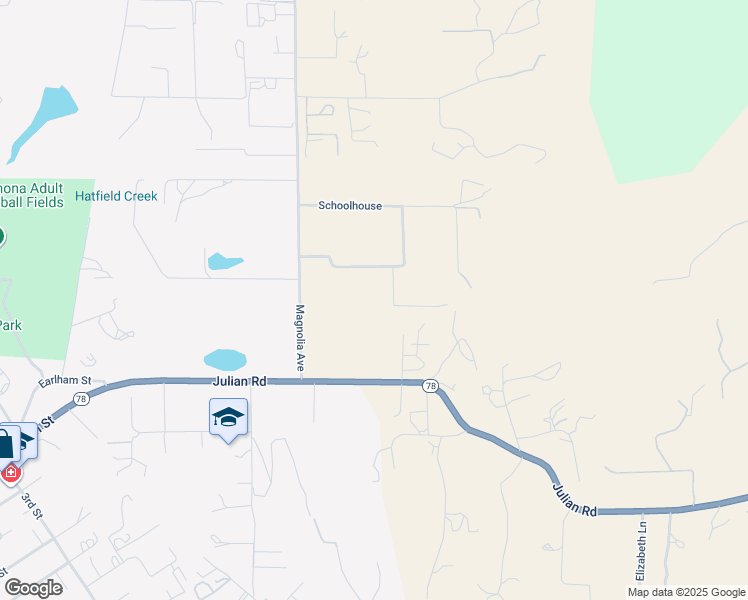 map of restaurants, bars, coffee shops, grocery stores, and more near 204 Rancho Del Ladera Drive in Ramona