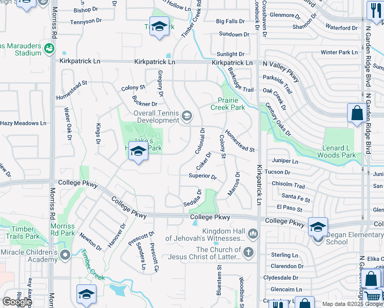 map of restaurants, bars, coffee shops, grocery stores, and more near 5041 Colonial Drive in Lewisville
