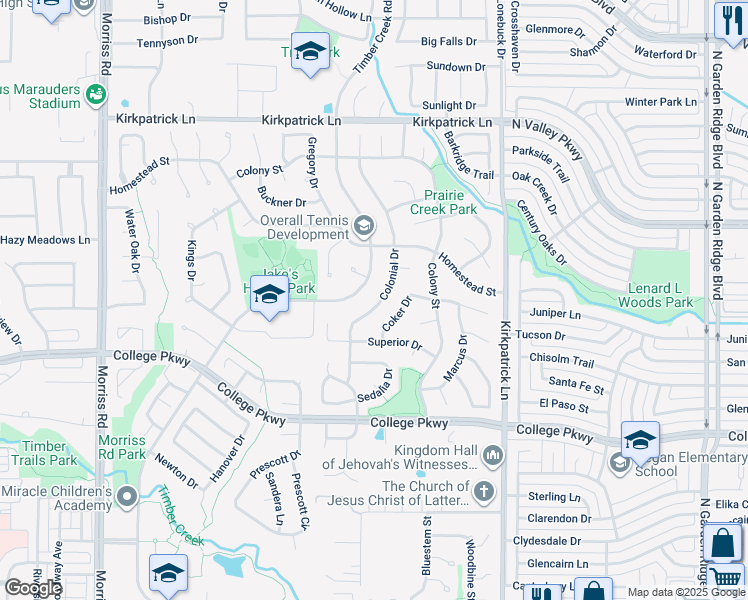 map of restaurants, bars, coffee shops, grocery stores, and more near 5041 Colonial Drive in Lewisville