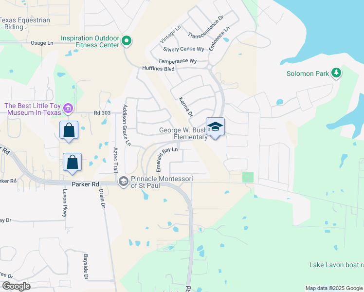 map of restaurants, bars, coffee shops, grocery stores, and more near 1703 Emerald Bay Lane in Wylie