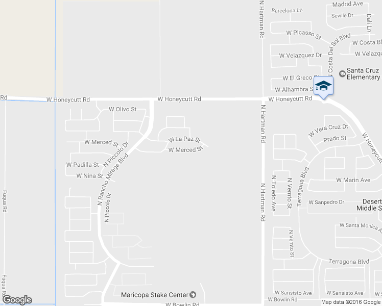 map of restaurants, bars, coffee shops, grocery stores, and more near 37265 West Merced Street in Maricopa