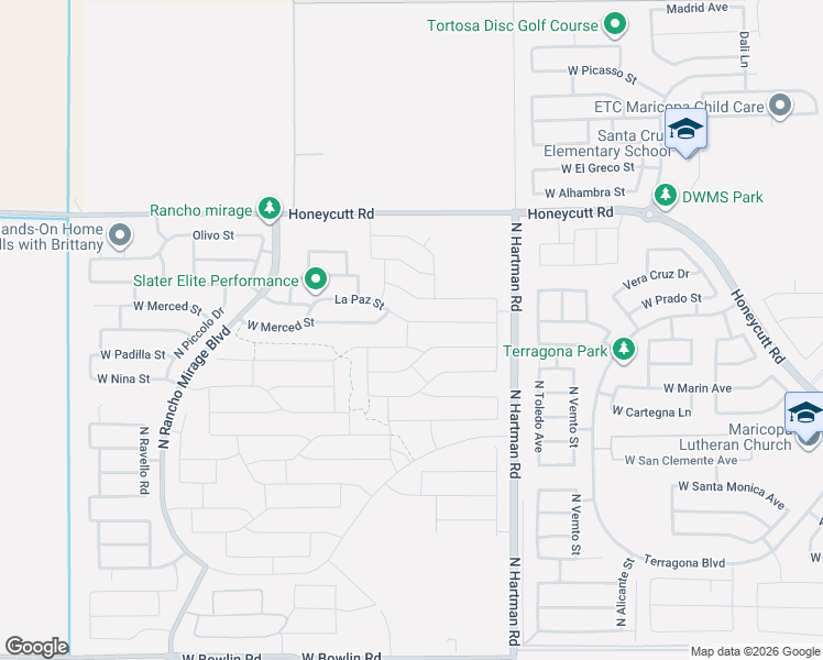 map of restaurants, bars, coffee shops, grocery stores, and more near 37093 West La Paz Street in Maricopa