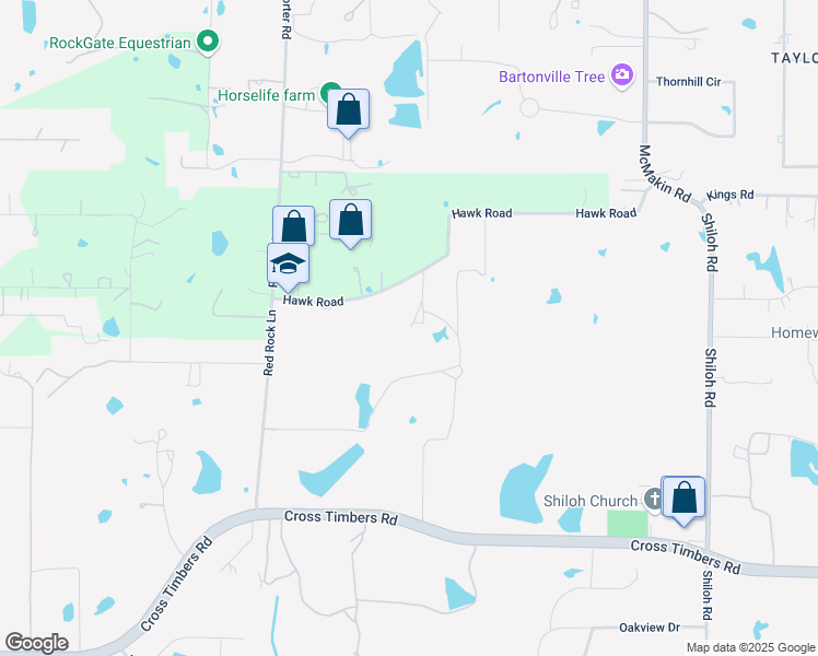 map of restaurants, bars, coffee shops, grocery stores, and more near 7057 Hawk Road in Flower Mound