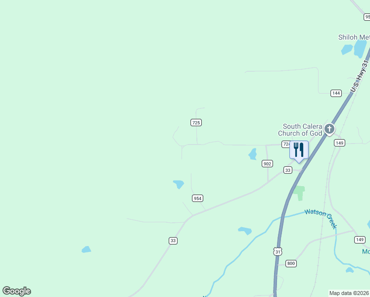map of restaurants, bars, coffee shops, grocery stores, and more near 671 County Road 724 in Calera