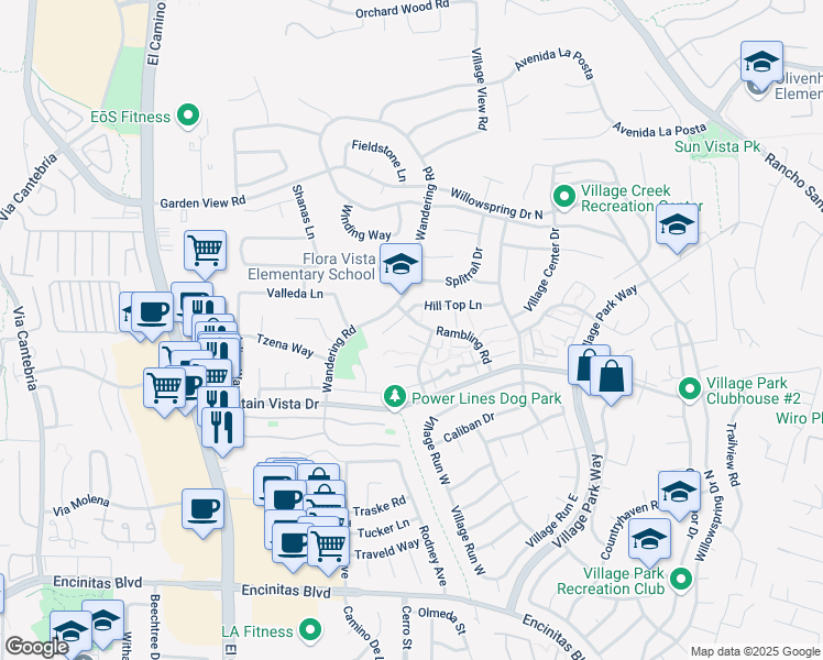map of restaurants, bars, coffee shops, grocery stores, and more near 1646 Pleasant Place in Encinitas
