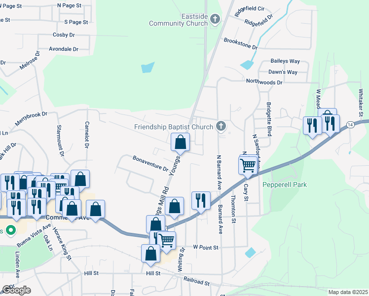map of restaurants, bars, coffee shops, grocery stores, and more near 102 Clara Jean Court in LaGrange