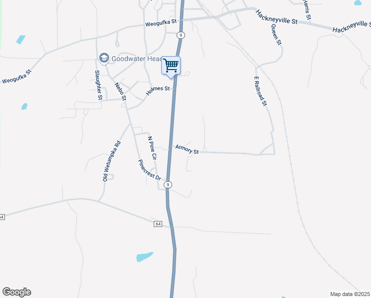 map of restaurants, bars, coffee shops, grocery stores, and more near Armory Street in Goodwater
