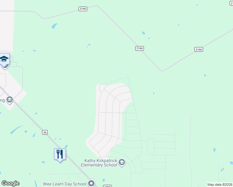 map of restaurants, bars, coffee shops, grocery stores, and more near County Road 2166 in Caddo Mills