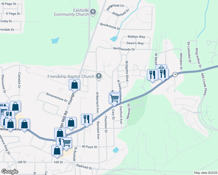 map of restaurants, bars, coffee shops, grocery stores, and more near 49 North Cary Street in LaGrange