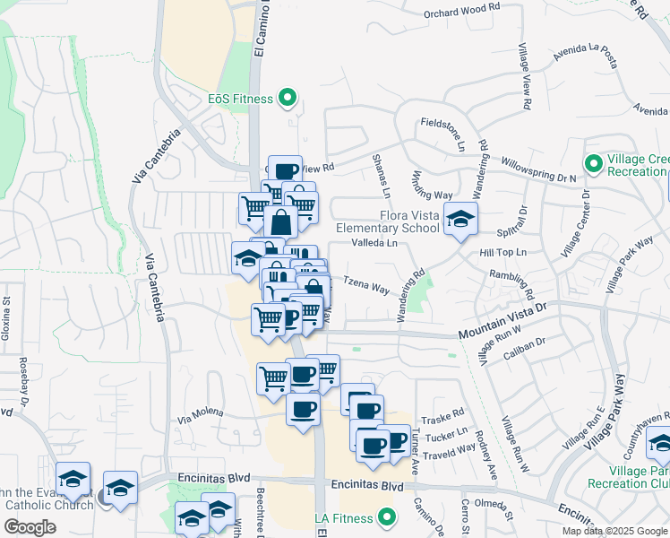 map of restaurants, bars, coffee shops, grocery stores, and more near 451 Jolina Way in Encinitas